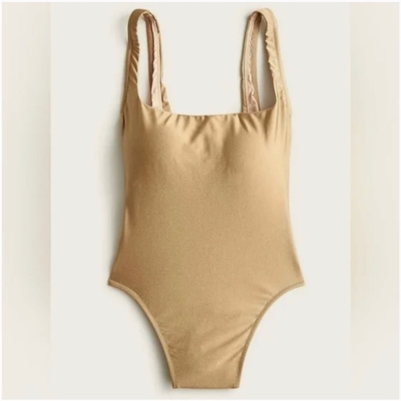 J.Crew Shiny Squareneck One Piece Swimsuit Liquid Bronze Women’s Size 14 - Picture 1 of 8
